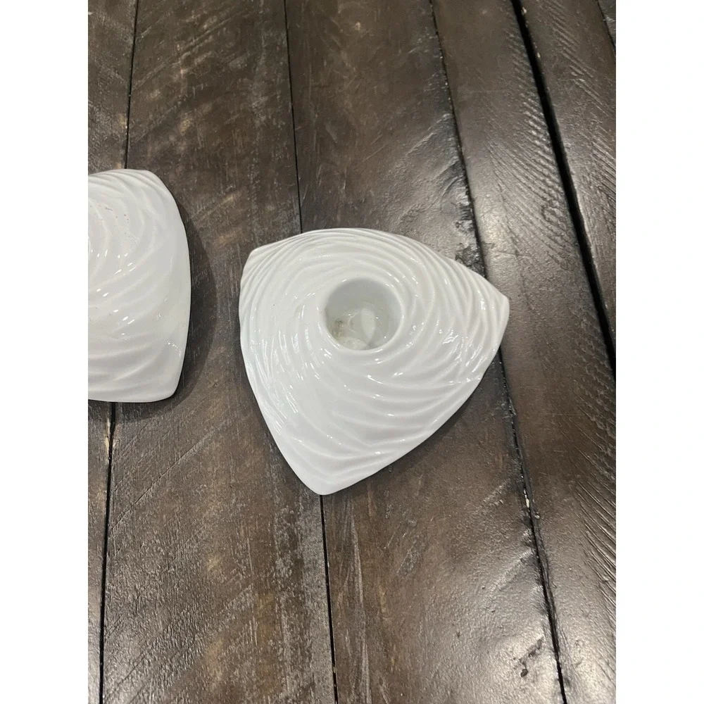 Vtg Naaman Candlestick Holder Nest Design‎ Triangle Ceramic White Israel